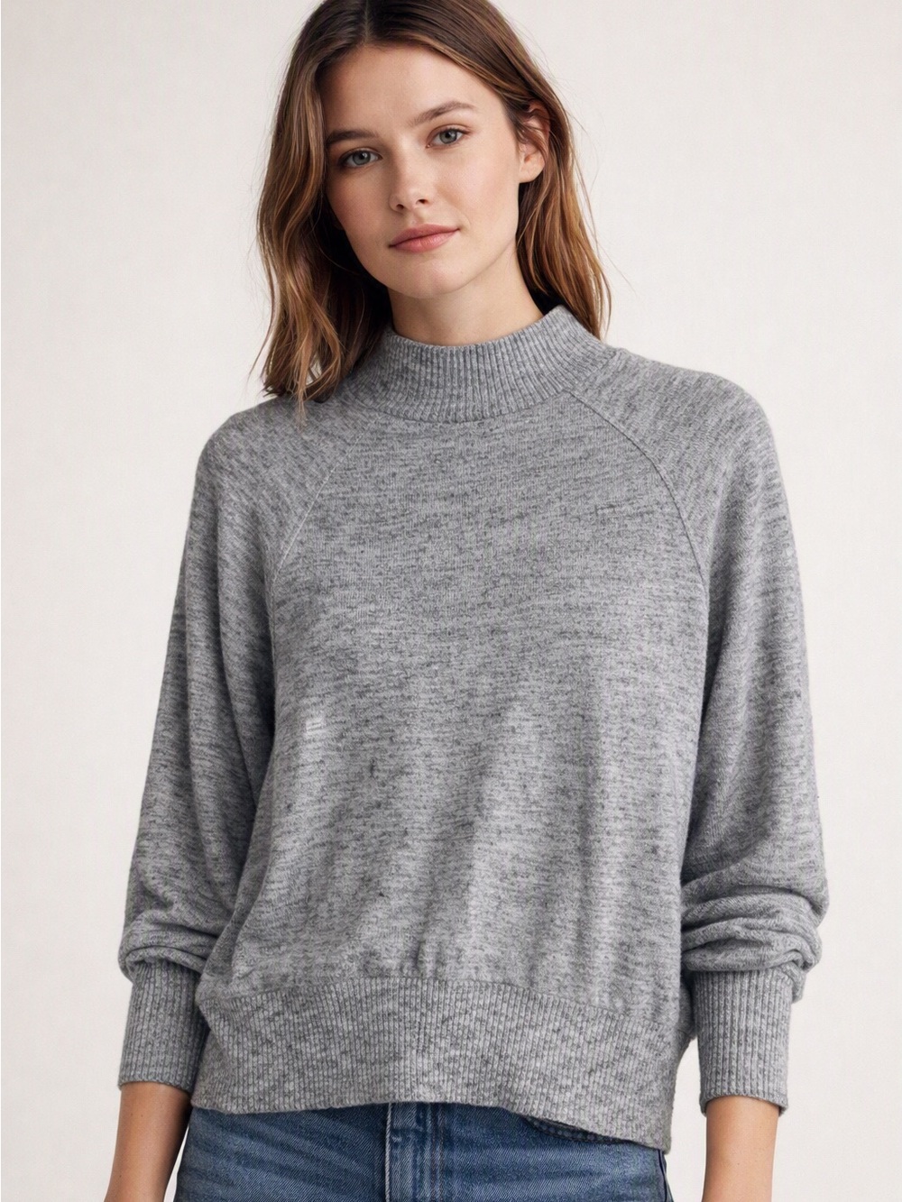 Maeve by Anthropologie Ribbed Mock Neck Sweater Cozy Minimalist Knit Neutral